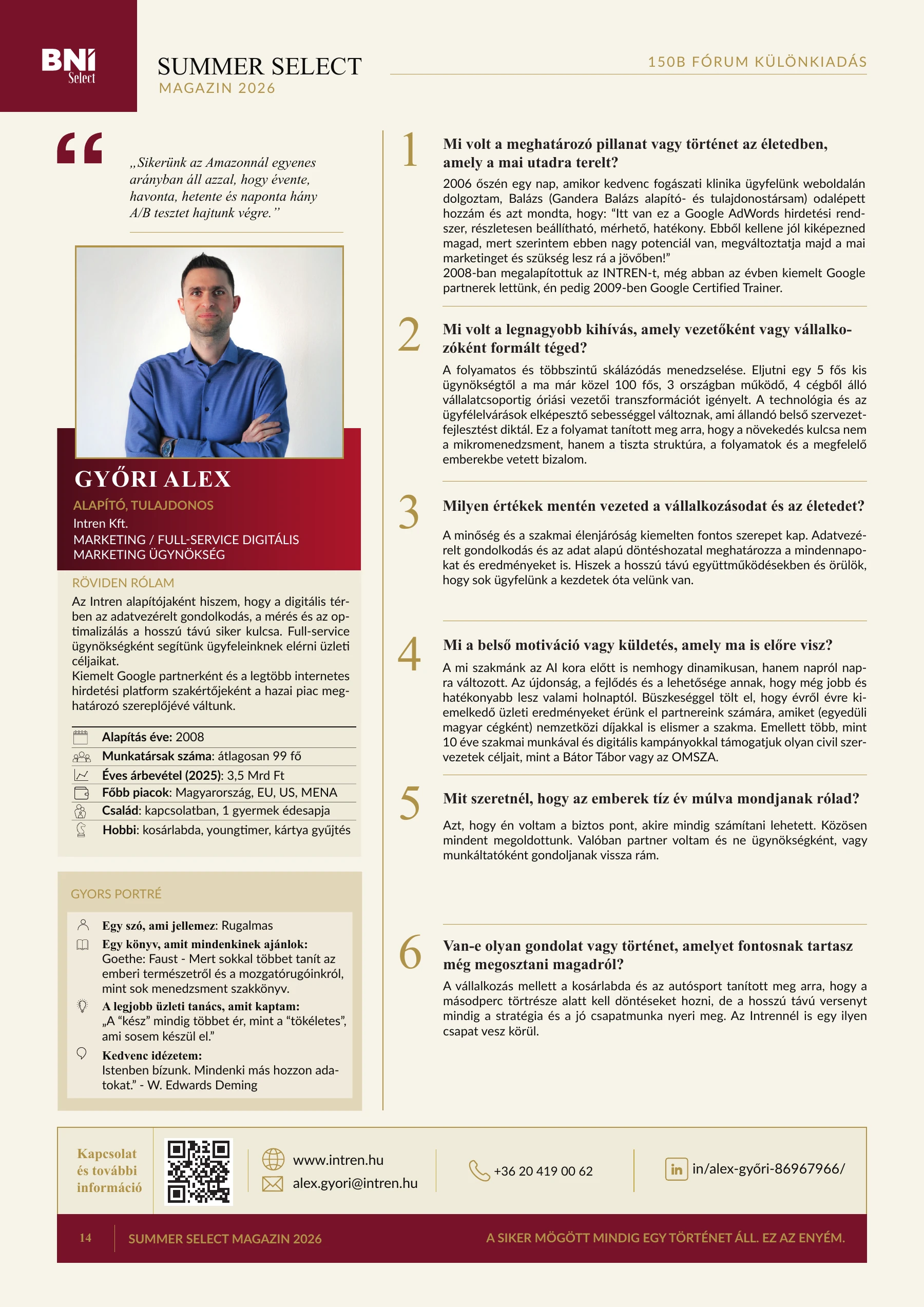 14. magazinoldal — Győri Alex